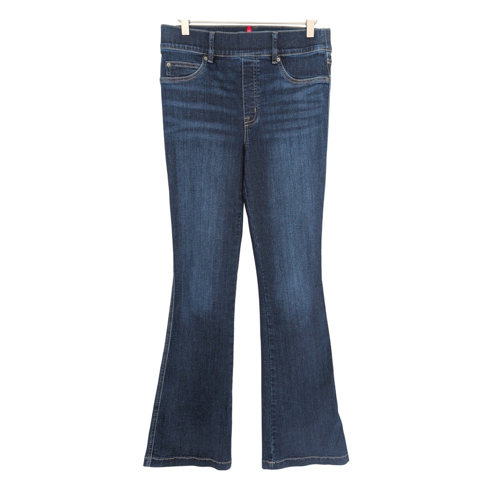 Spanx Flare Jeans Women M Blue Dark Wash Pull On High Rise Flare Retro Boho Chic